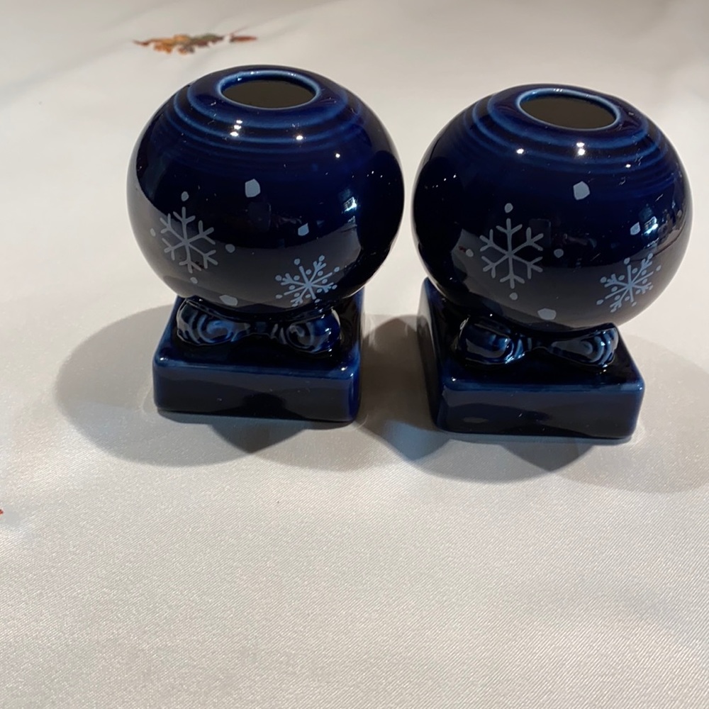 Fiestaware Snowflake cobalt blue candleholders Betty Crocker exclusive
